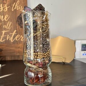 Elegant Mystery Jewelry Jar with Gold and Brown Accents